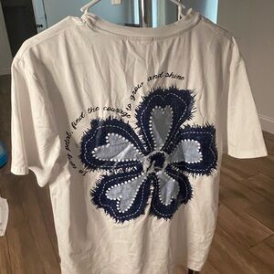 Kids White Tee with Navy Floral Appliqué